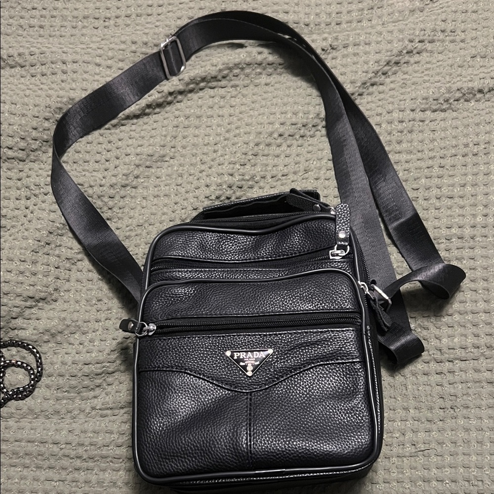Prada Black Textured Men's Messenger Bag